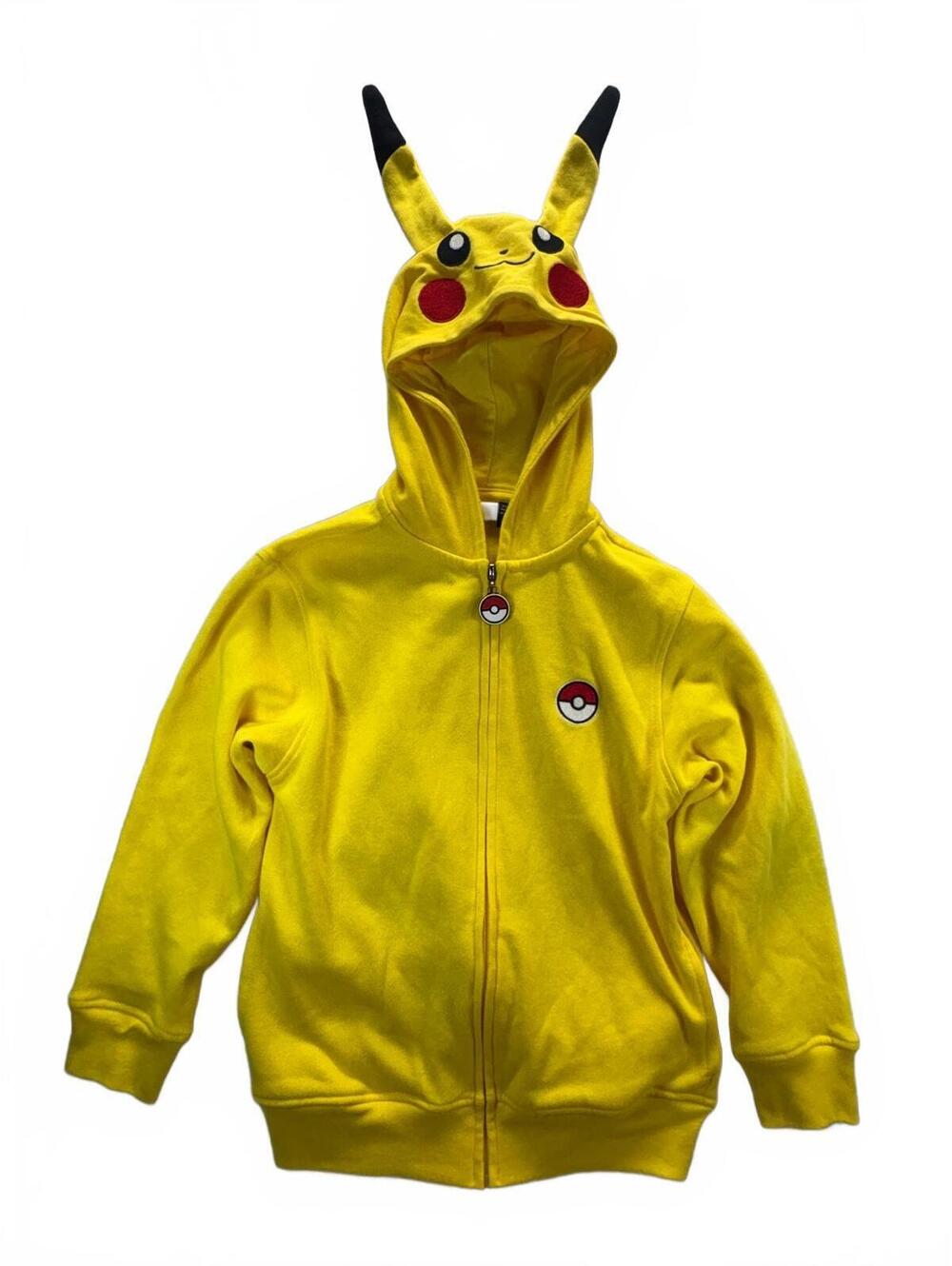 Pokémon Pikachu Hoodie Adult Small Yellow Full Zip Ears Tail Pokeball Cosplay